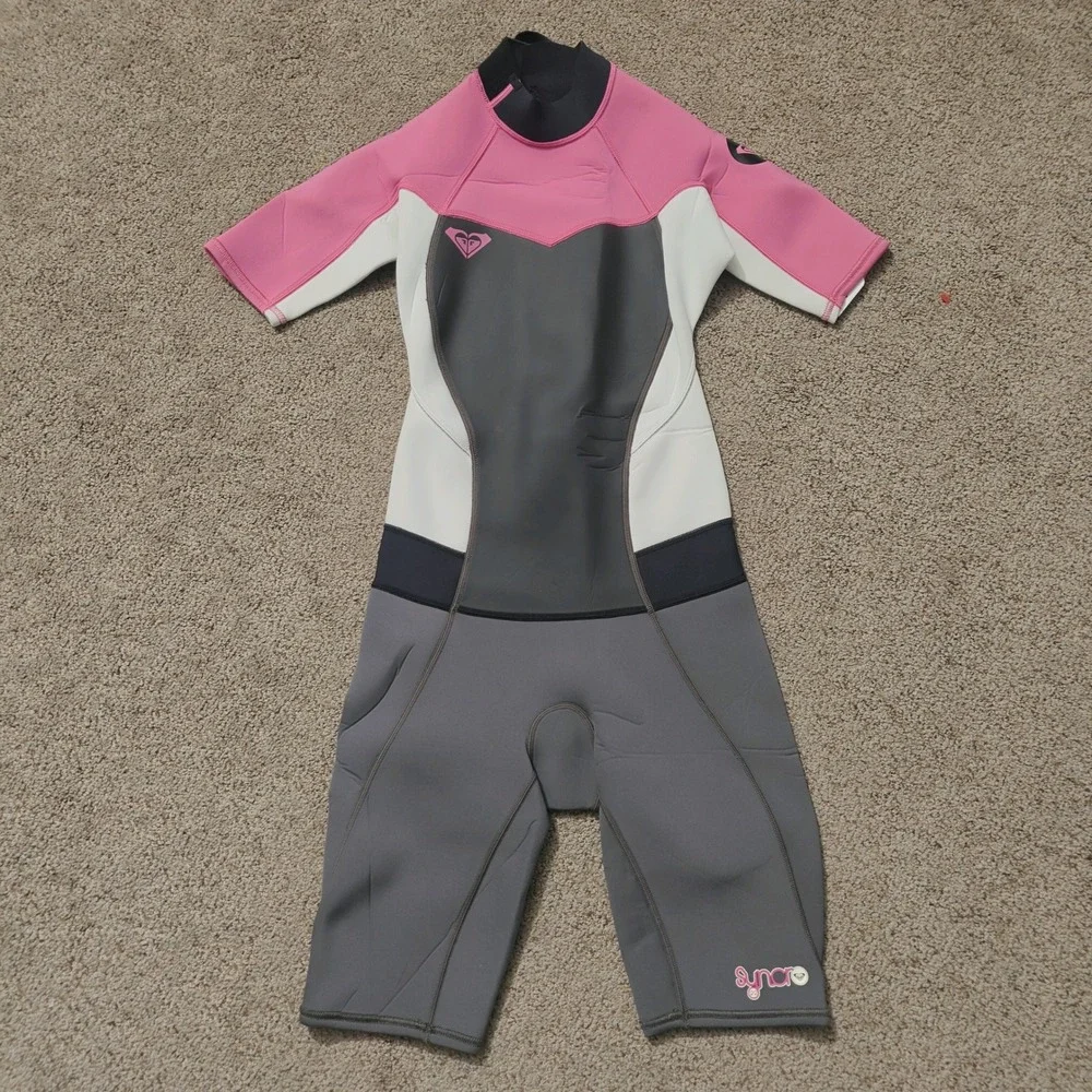 NWT Roxy Syncro Girls Size 6 Pink Grey‎ Shorty Wetsuit 2/2mm ARJW503001
